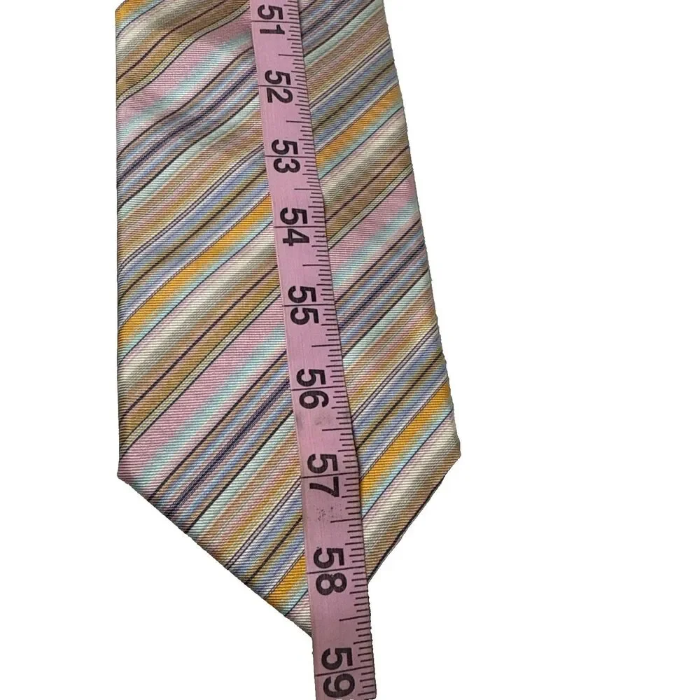 Tailor Byrd Striped 100% Silk Tie Pink Blue Yellow White Italy